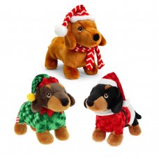 SX2726: 26cm Keeleco Dachshund In Christmas Outfit- 3 Designs (100% Recycled)